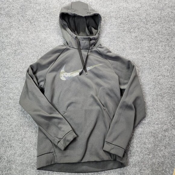 Nike Therma Dri Fit Hoodie Pullover Gray Camo Swoosh Logo Small AR3113 - Picture 1 of 11